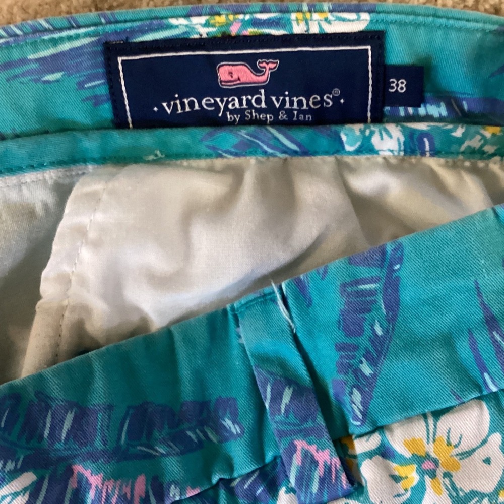 Vineyard Vines Mens Breaker Shorts Size 38 Teal Blue Tropical Floral Palm Print - Picture 3 of 7